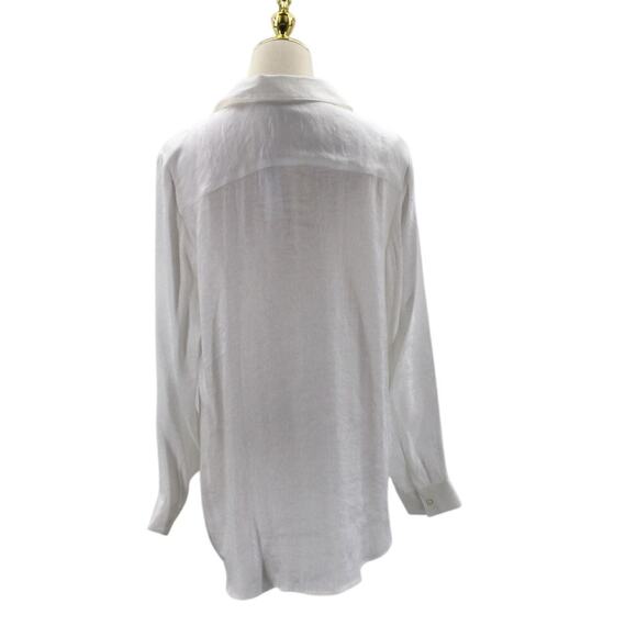 CHICO'S 1 M white viscose collared button up long sleeve blouse shirt NWT 0B14 - Picture 2 of 8